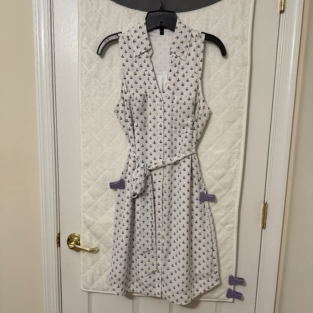 Express button down tie waist anchor dress